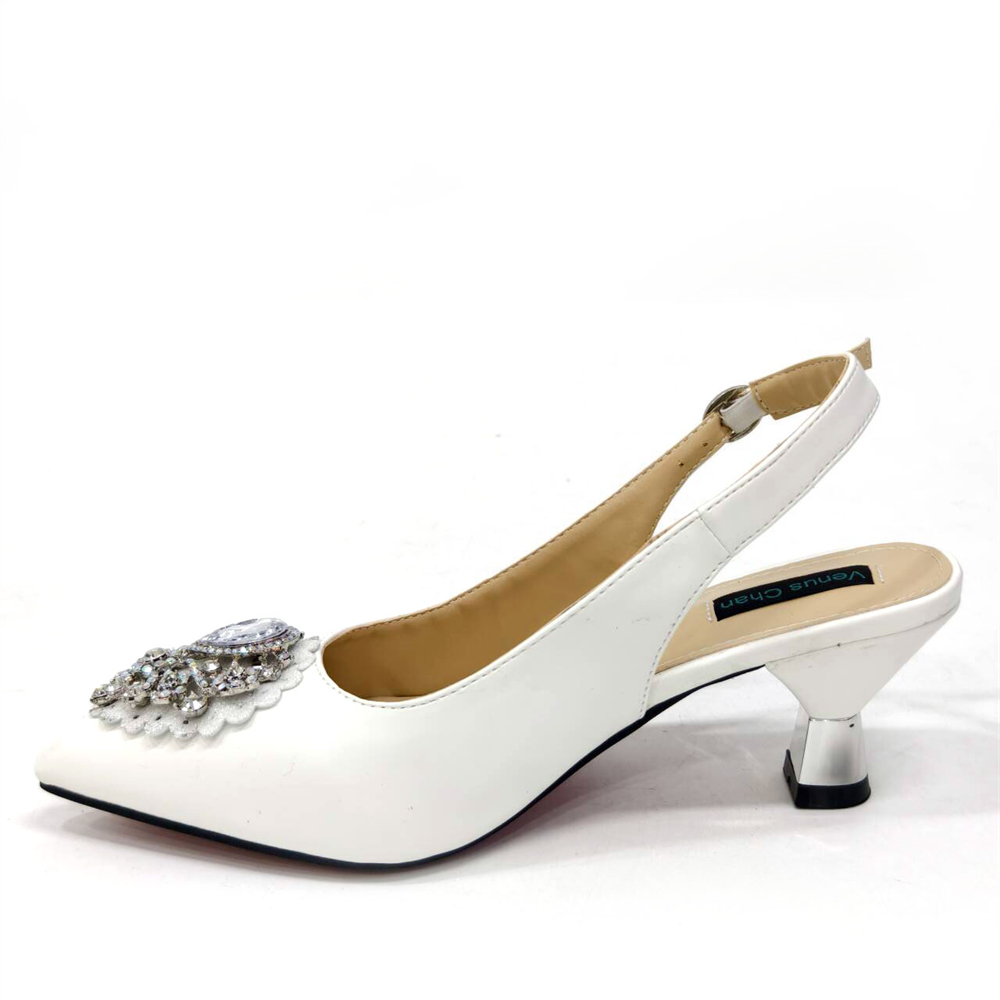 Venus Chan 2024 Latest Wedding Pointed Toe Women's Shoes High Heel White Color Rhinestones Party Ladies Shoes And Bag Set