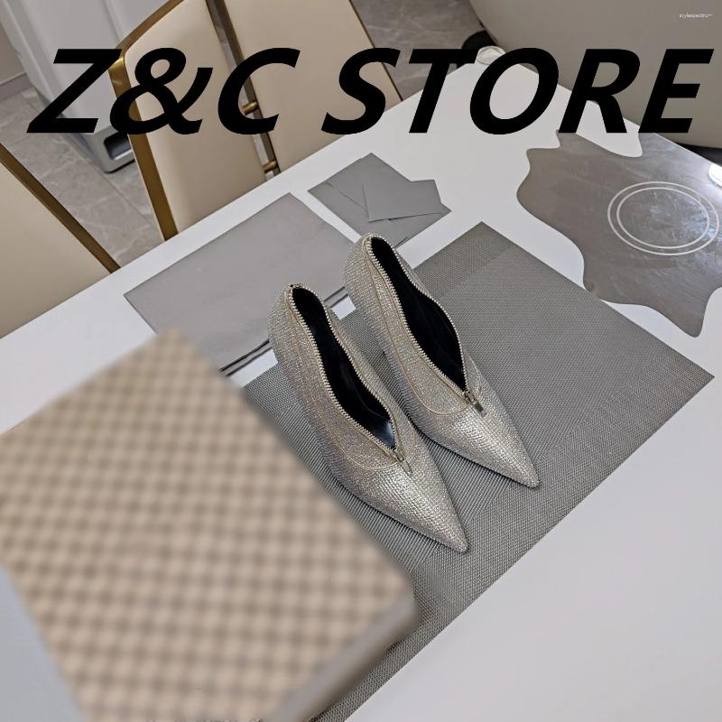 Dress Shoes Pointed High Heels Fine Heel Shallow French Rhie Zip Fashionable Clutch Summer Fashion Comfortable Women's Single Shoe 241102