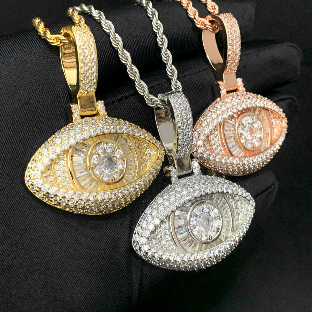 Hip Hop Big Eye Pendant Necklace 5A Zircon 18k Real Gold Plated Boy Mens Jewelry