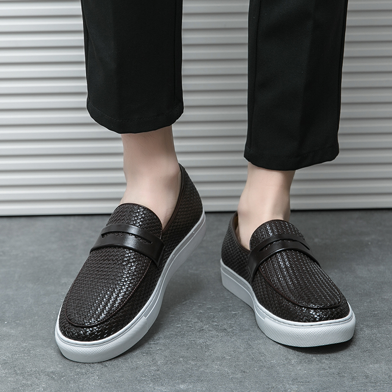 Slip Fashion On Loafers Board Soft Casual Leather Men Breathable Party Weave Pattern Shoes For Man Flat Free ccb1 0664 4b86