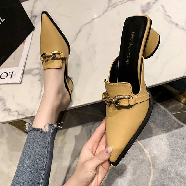 Cover Female Toe Butterfly-Knot Mules for Slippers Casual Square Heel Loafers Slides New Pointed Women Shoes 815