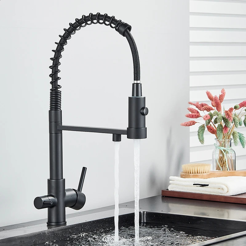 Black filter kitchen water faucet dual nozzle mixer purification crane 240830