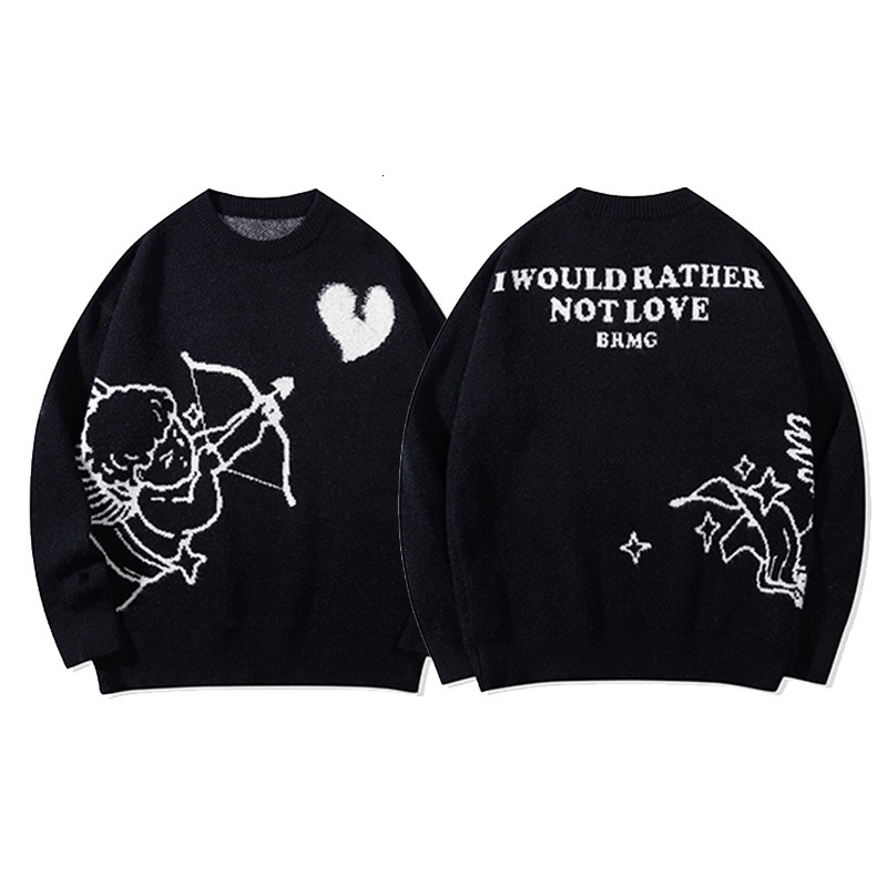 Oversize Color Contrasting Cartoon Knitted Design Versatile Casual Sweater for Men and Women Couples