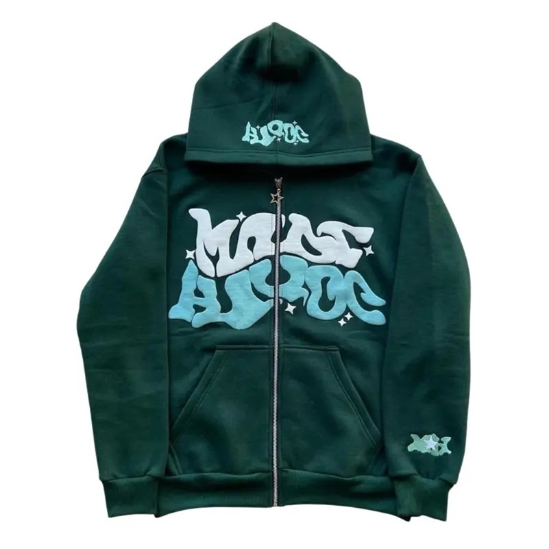 Y2K Letter Hoodie Womens AutumnWinter Harajuku Zipper Hooded Sweatshirt Mens Gothic Hip Hop Large Street Hoodie 240830