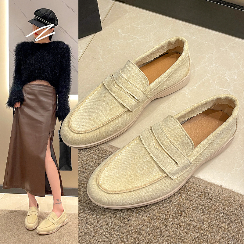 Flat Women Khaki Suede Summer Walk Slip-on Lazy Loafers Causal Moccasin Comfortable Mules Driving Shoes 2024 57b9
