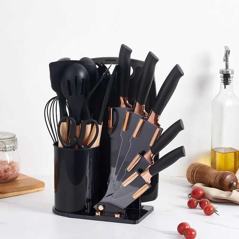 19 sets of kitchen utensils and knives silicone cooking utensils stainless steel chef knives cutting plates kitchen cooking toolsX240831