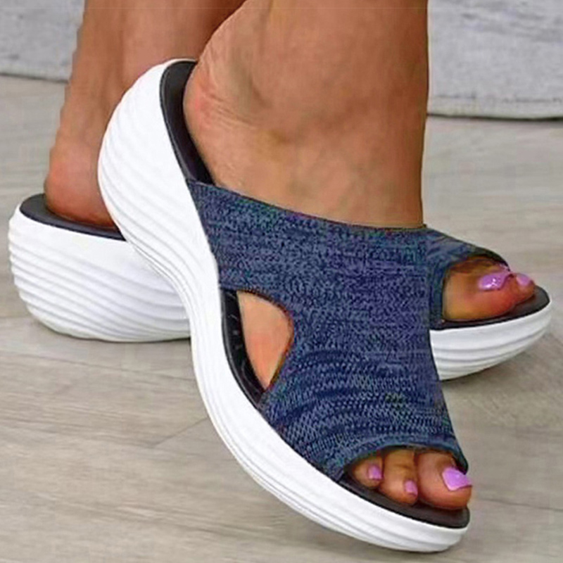 Women's Sandals Soft Bottom Summer Sandals Wedge Heels Shoes For Women Stretch Fabric Slippers Summer Footwear Heeled Sandals