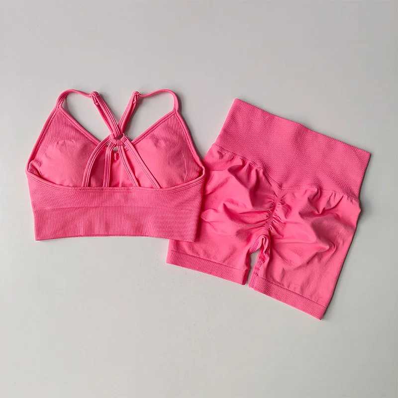 2-piece womens high waisted yoga set sportswear sports bra short sleeved set summerW250411