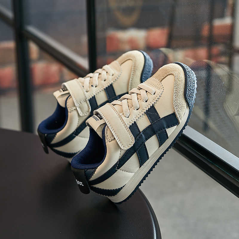 Athletic Outdoor Childrens sports 2024 autumn new item girls genuine leather white lightweight and non slip boys casual shoes H260130