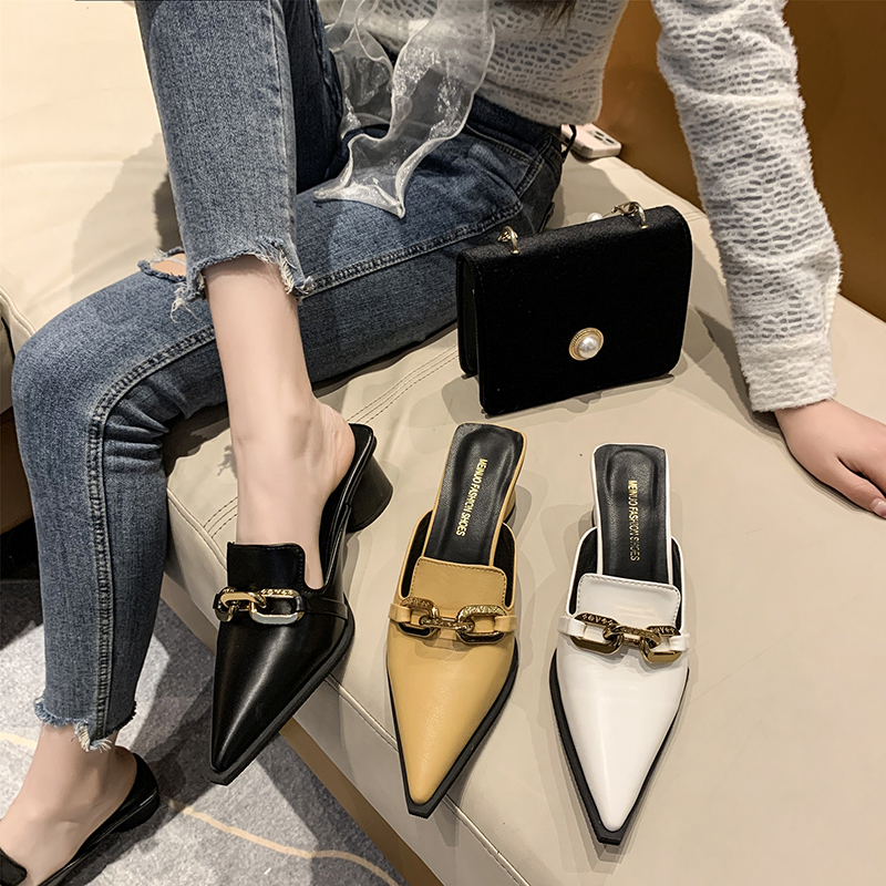 Female Cover Toe Butterfly-Knot Mules for Slippers Casual Square Heel Loafers Slides New Pointed Women Shoes