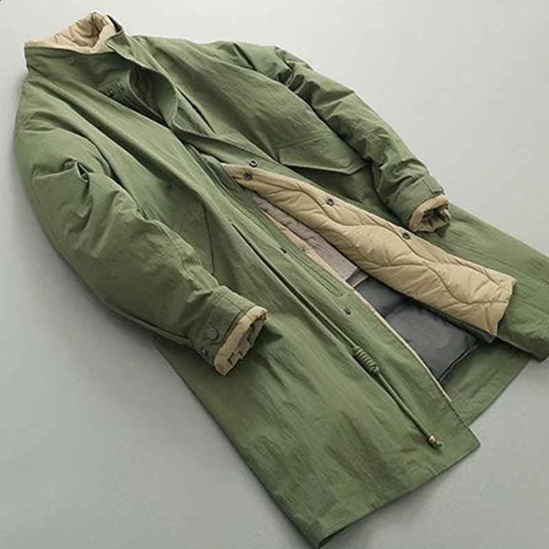 Winter Japanese retro twopiece inner pot Parkas unisex stand up collar long padded jacket Cityboy simple thick 240830 - view 5