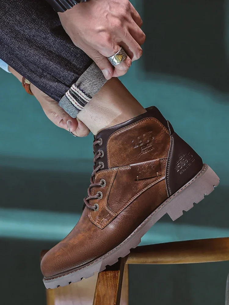 Italy Handmade Men Autumn Winter Male Booties Outdoor Vintage Brown Ankle Work Boots Beef Tendon Bottom Bottines 240830 9197