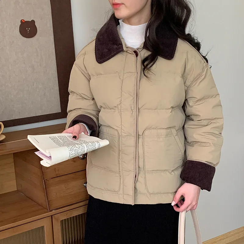 Winter Womens Cold Cotton Coat Parkas Warm Puffer Jacket Long Sleeve Single-breasted Pockets Student Quilted Jacket Short Tops 240830