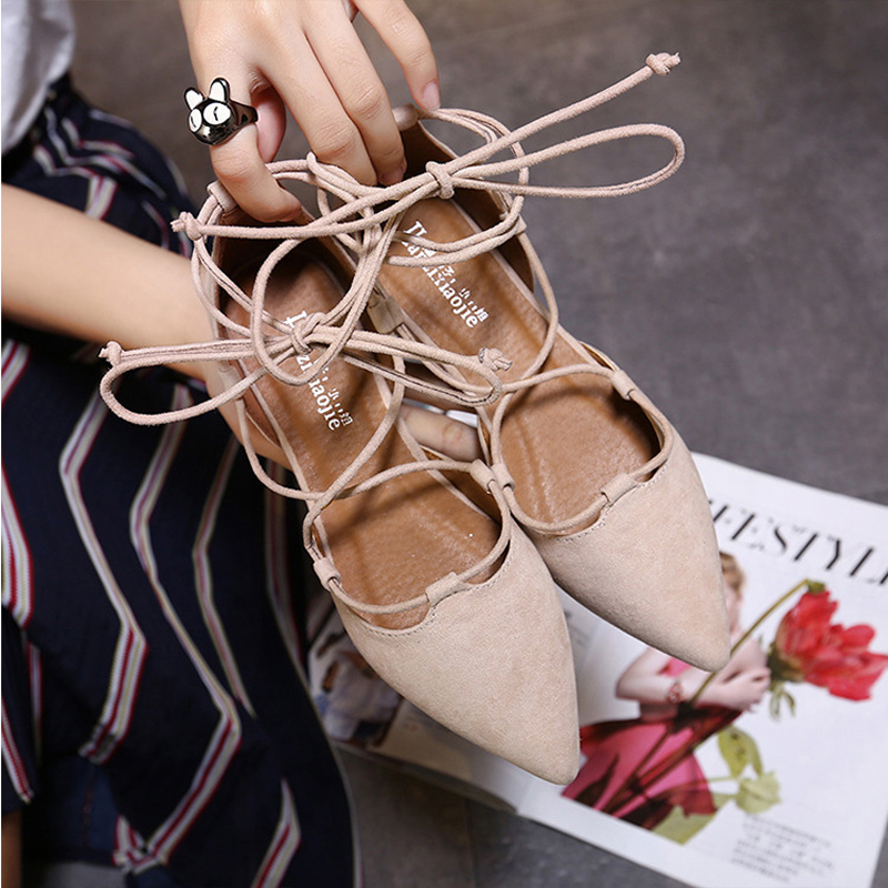 5cb0d cross-tied gladiator sexy summer woman pointe toe cut out flat lace up ballet flats Roman style D'orsay shoes big size 43 s