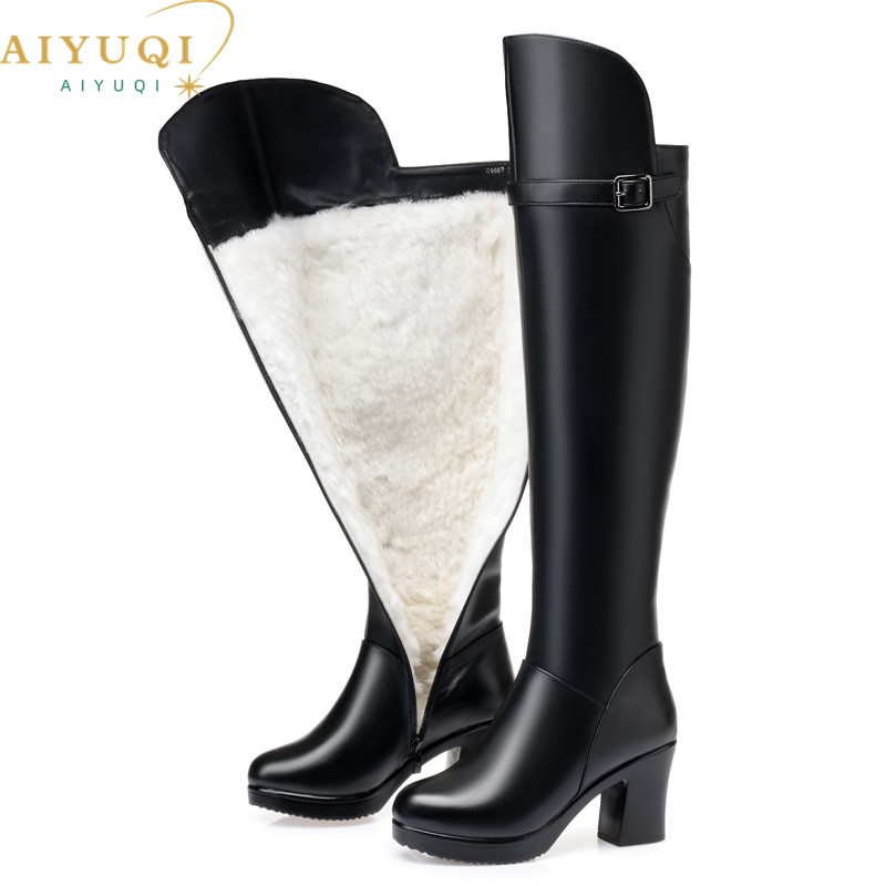 AIYUQI Over-the-knee Boots Women Wool 2024 New Genuine Leather High Heel Women Thigh High Boots Winter Tall Boots Women