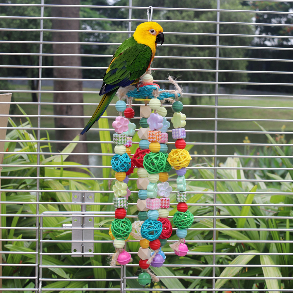 Bird Toys Parrot Toys Bird Block Knots Tearing Toy Hanging Wooden Parrot Chewing Toy For Parrots, Cockatoos, Macaw
