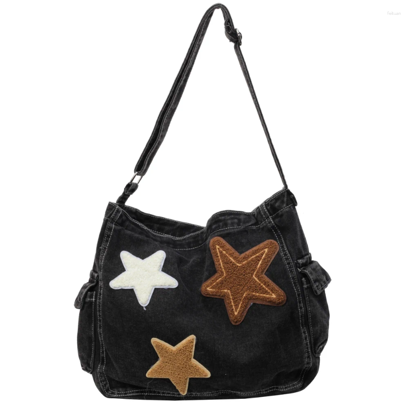 Shoulder Bags Star Denim Bag Large Capacity Trendy Crossbody With Zipper Adjustable Strap Everyday Purse Multi Pocket For Women