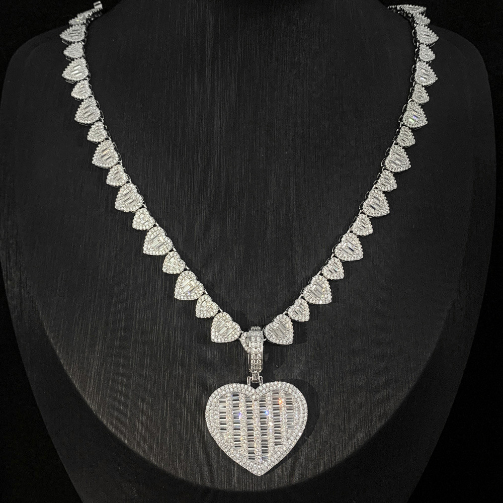 Hip Hop Heart Shape Pendant Necklace with Heart Shape Chain Gold Plated Jewelry