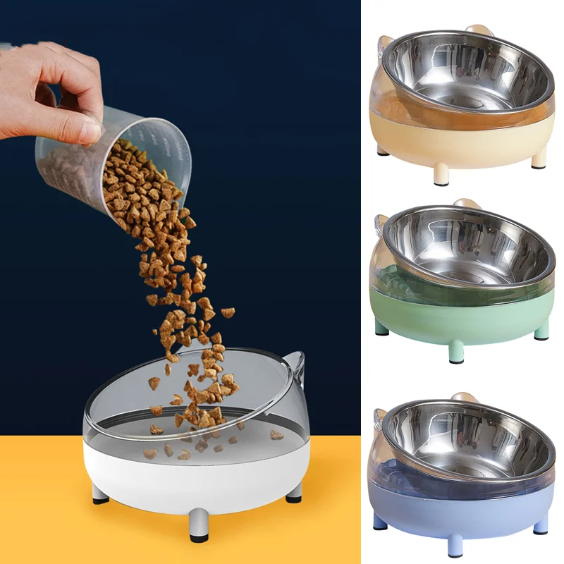Raised Stainless Steel Food Bowls, Non-Slip Crash Elevated Cat and Dog Feeding Supplies, Safe Guard Neck, Puppy Supplies