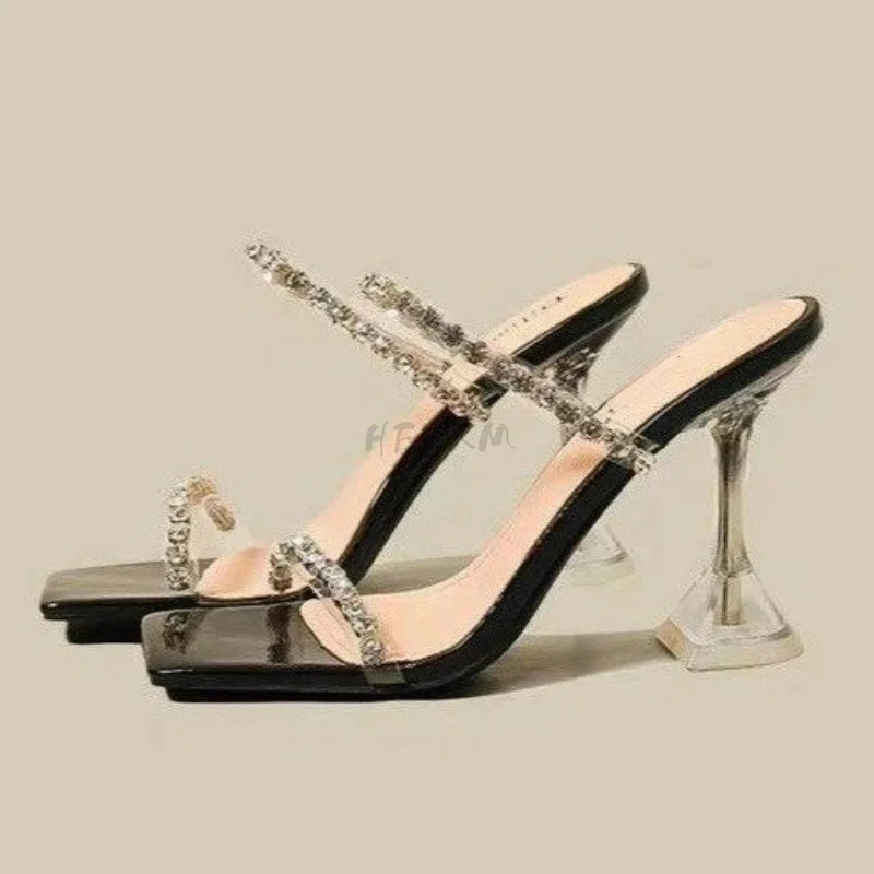 New New Summer Sexy Fashion Open Toe Sandals Water Quality Dia Shining Square Headed Banquet Women's High Heels Large Design Cfcc