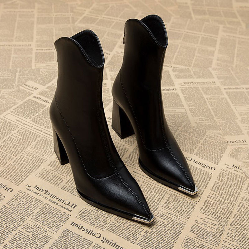 Women's French ankle boots with pointed toe and high-heeled short boots
