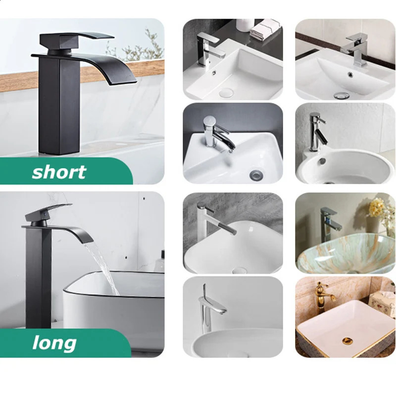 Waterfall washbasin stainless steel highlow faucet black and cold toilet bathroom household use 240830