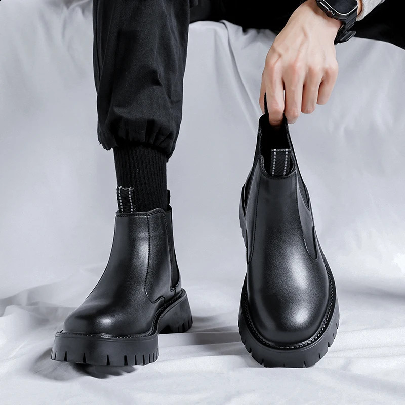 Classic Retro Thick Soled Leather Chelsea Boot Men Fashion Boot Men Casual British Style Bootanti-slip Wearable Comfort Boot 240830