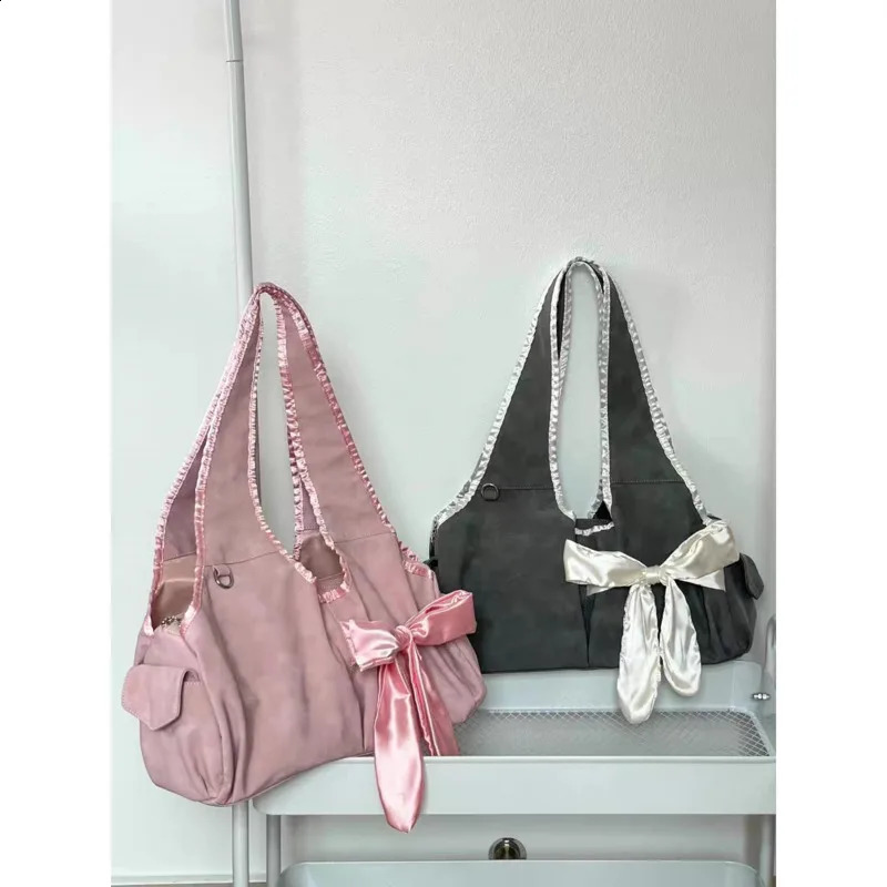 Harajuku Large Capacity Tote Bag Women Fairycore Aesthetic Chic Bow Tie Handbag Fashion n Female Vintage Shoulder Bags 240830Z