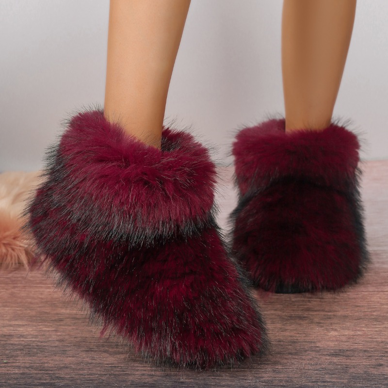 Fluffy Women Faux Fox Woman Plush Warm Snow Boots Footwear Girls Furry Fur Bottes Fashion Winter Shoe f9e7