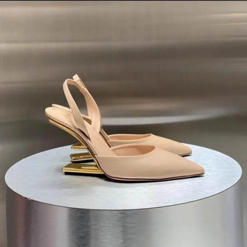 Summer Strange Heels Ladies Shoes Solid Color Design Women's Shoes with Rear Trip Straps Pointed Toe Fashion Zapatos Para Mujere