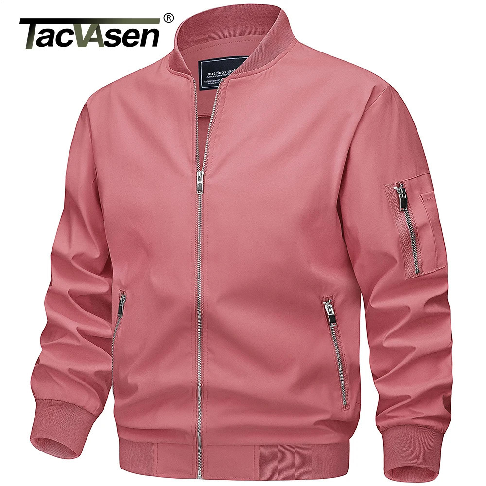 TACVASEN Spring Fall Thin Bomber Jackets Mens Jacket Lightweight Casual Windbreaker Zip Pockets Coats Biker Outwear Outdoor Male 240830