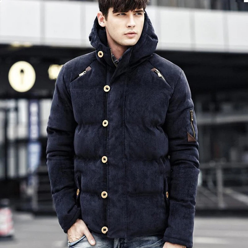Winter Coat Men Comfortable Corduroy England Style Jacket Hooded Solid Color Padded Coats Male Fashion Streetwear Parka Clothes 240830
