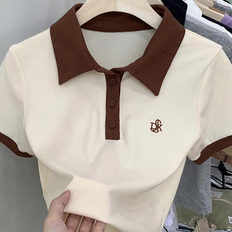Women Versatile Slim Fit Polo Neck Clothes Lady Leisure Fashion Sports Style Tops Female Sexy Korean Short Sleeve Tshirts 240830