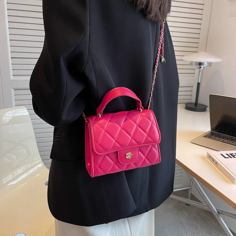 Fashion Plaid Shoulder Bag Casual Chain Strap Crossbody Bags For Women Handbags Pu Leather Small Top Handle Bags 240830
