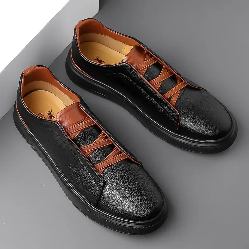 Men's Leather Casual Shoes High Quality Slip on Soft Leather Soft Sole Breathable Shoes Fashion Textured Leather-Shoes
