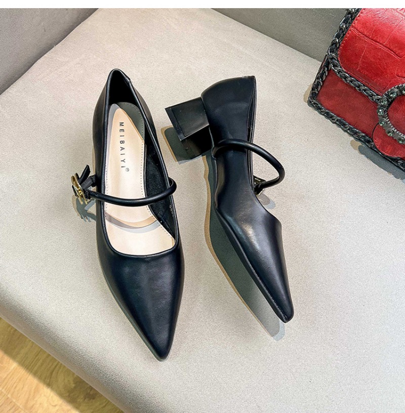 2024 Woman Elegant Summer French Pointed Toe Mary Janes Casual Chunky Heels Female Retro Low Heeled New Women Shoes Q130