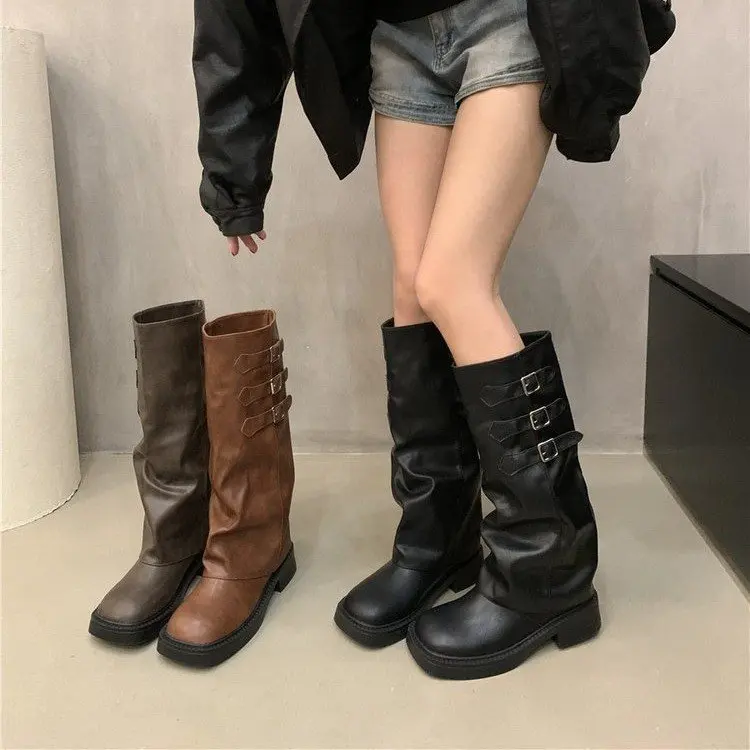 Winter Platform 2024 Women Long Fashion Back Suded Knee High Boots Female Elegant Square Heel Women's Pumps e7ce 's