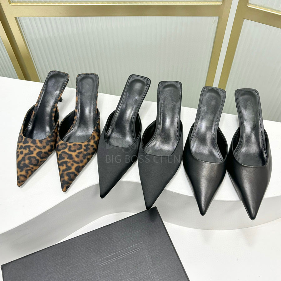 Top Quality Fashion Simple Real Leather Silk Mules chaussures chaton talons pantoufles Sandales Point Toes Slip ondes Slides Luxury Designer Talo