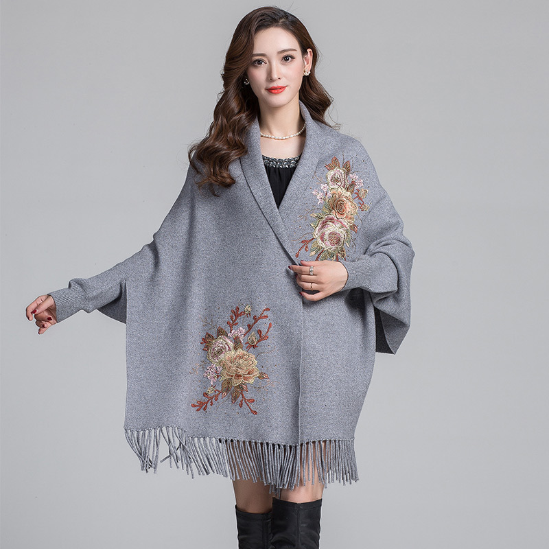 Sleeved Shawl for Women in Autumn and Winter Thick Scarf Embroidered with Hot Diamonds Cheongsam Shawl for Weddings Outer Cloak 0233#
