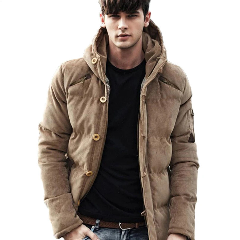 Winter Coat Men Comfortable Corduroy England Style Jacket Hooded Solid Color Padded Coats Male Fashion Streetwear Parka Clothes 240830