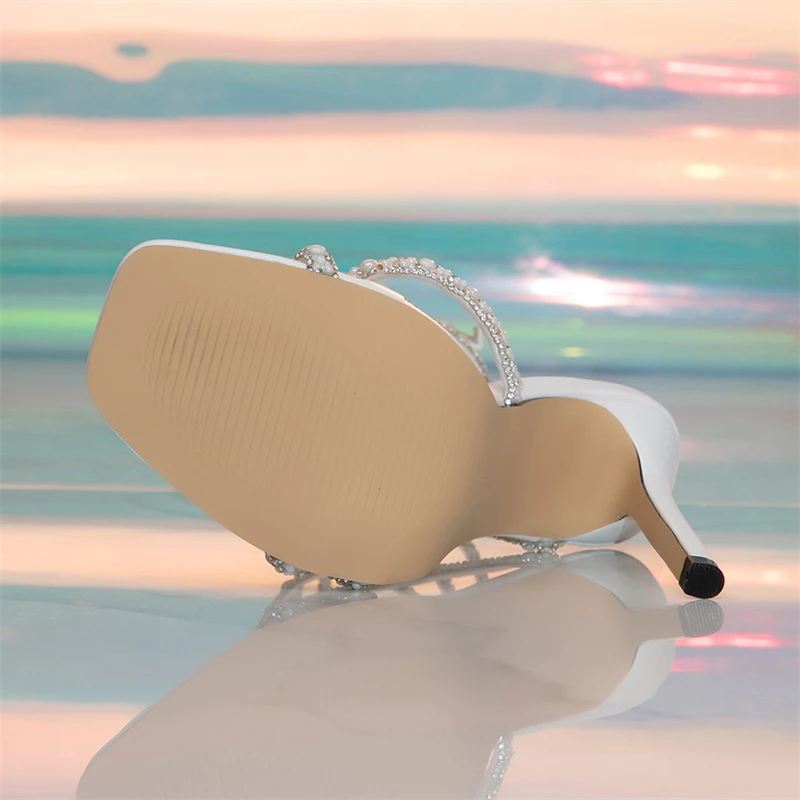 Style Eilyken Street Crystal Ankle Strap Women Sandals Sexy Thin High Heels Square Toe Stripper Party White Female Shoes 829a