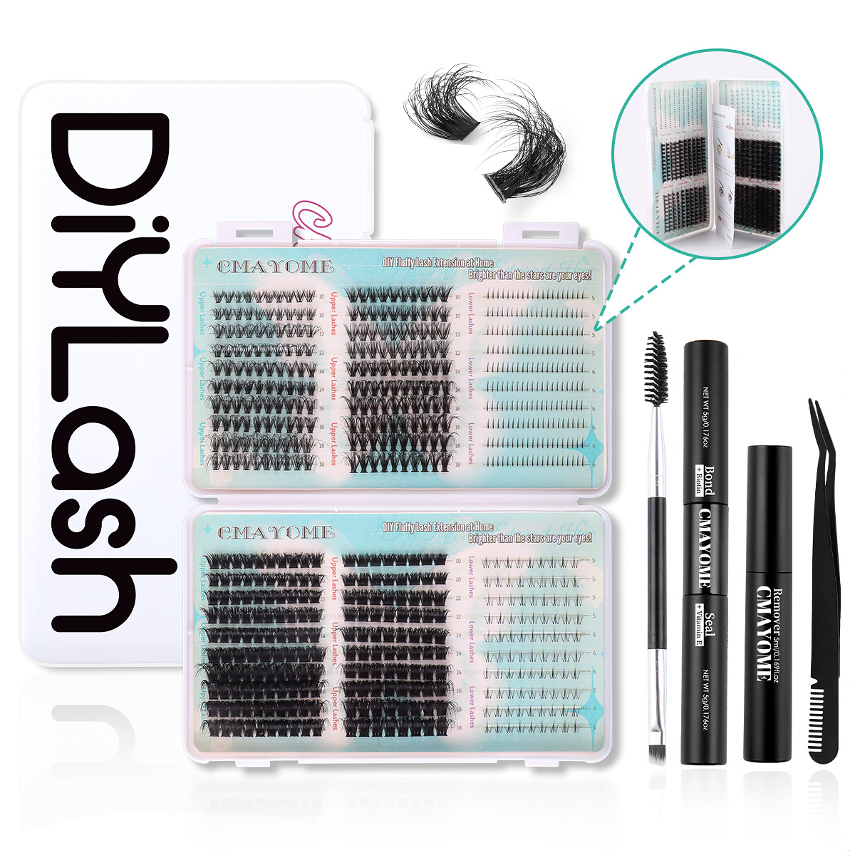 Individual Eyelashes Cluster Lashes Kit - 670Pcs Complete Set of Upper and Bottom Lash Bundles Reusable Segmented Eyelash Extension Kit Grafted Lashes