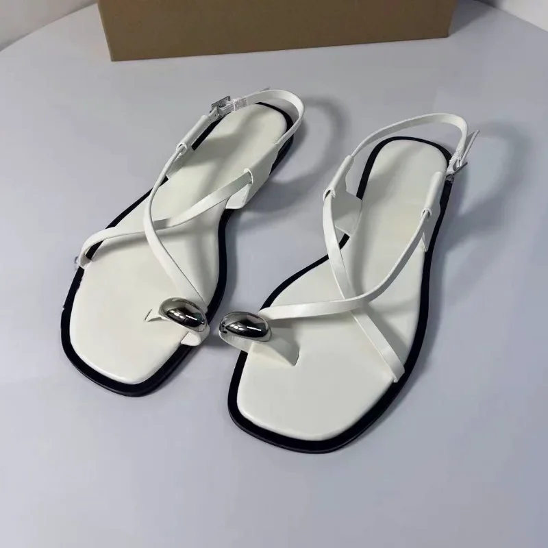 Flat Sandals for Women 2024 Summer - Metal Decor Cross Strap Breathable Ladies Footwear 4