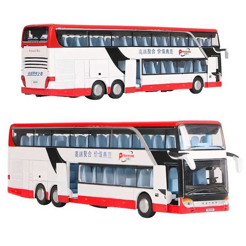 1 50 SETRA Bus Toy Car For Boy Diecast Metal Model For Children Pull Back Miniature Sound Light Educational Collection Gift KidXJ241221