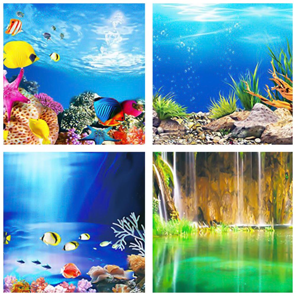 Aquarium Background Poster Ocean Self-adhesive Fish Tank Backdrop Sticker Decor 3D PVC Adhesive Sticker Fish Underwater World