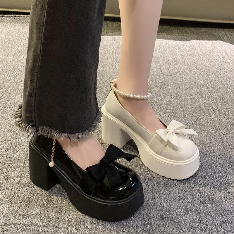 2025 new Thick Women Platform Mary Janes Lolita Party Pumps Summer New Sandals Bow Chain Mujer Shoes Fashion Oxford atos d4de