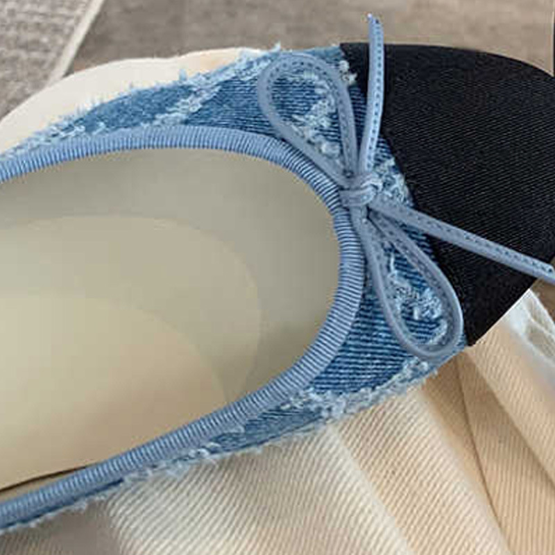 2f2e4 Blue 2023 Designer New jeans bow flat shoes woman round toe cloth patchwork flats plaid sewing moccasins denim loafers for women s