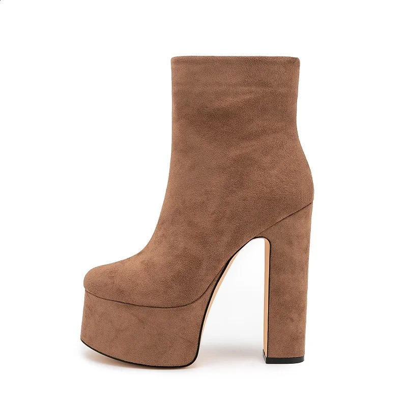 Women Platform Boots Ultra High Heel Elegant Shoes European Ankle Boots Side Zip American Ladies Shoes Flock Boots Large Size 5 240830