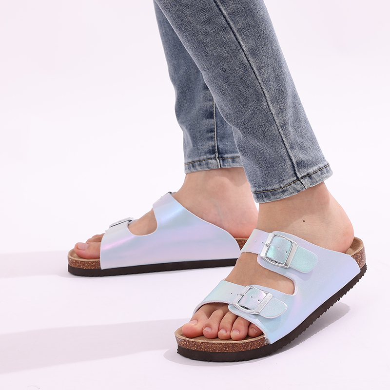Comwarm New Women's Flat Sandals Summer Cork Slippers For Women Fashion Gradient Sandals Outdoor Beach Shoes With Double Buckle