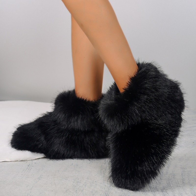 Fluffy Women Faux Fox Woman Plush Warm Snow Boots Footwear Girls Furry Fur Bottes Fashion Winter Shoe f9e7